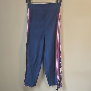 Navy Blue Boho Fringe Side-Strip Ikat Side Panel Pants